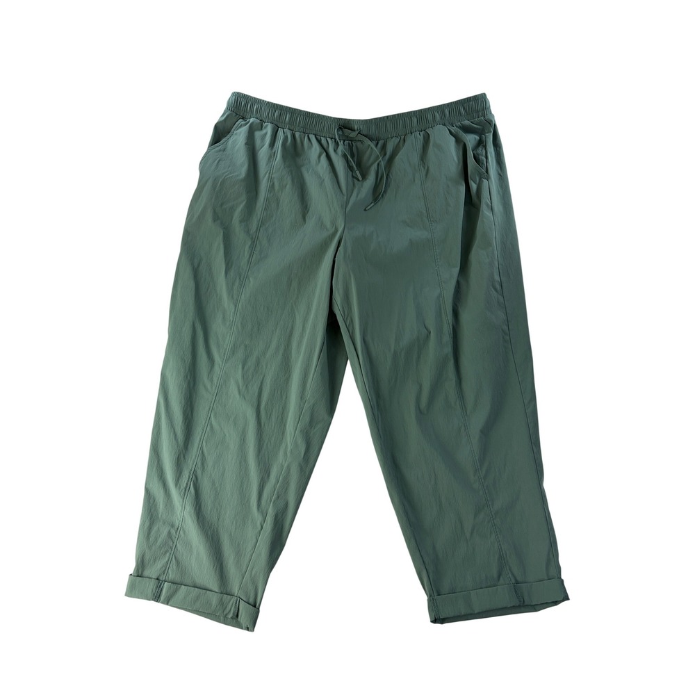 Torrid Tru Pants Womens 3X Pull-On Crop Rip Stop Active Cuff Casual Green Nylon
